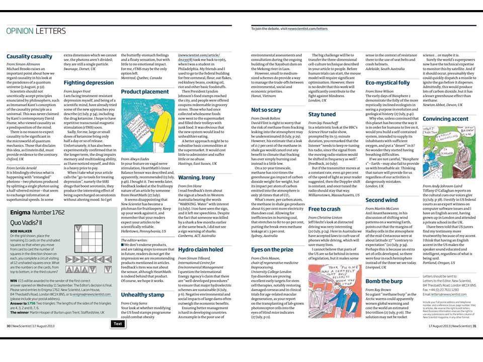 Simon Tilleard letter New Scientist